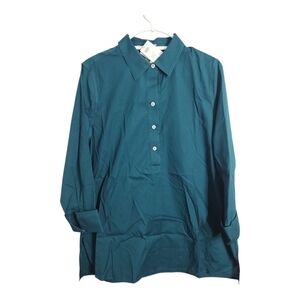 Chicos No Iron Easy Cotton Popover Business Casual Preppy Office Blouse L